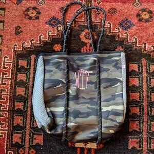 MarleyLilly Camo Neoprene Tote Bag monogrammed "WTF"